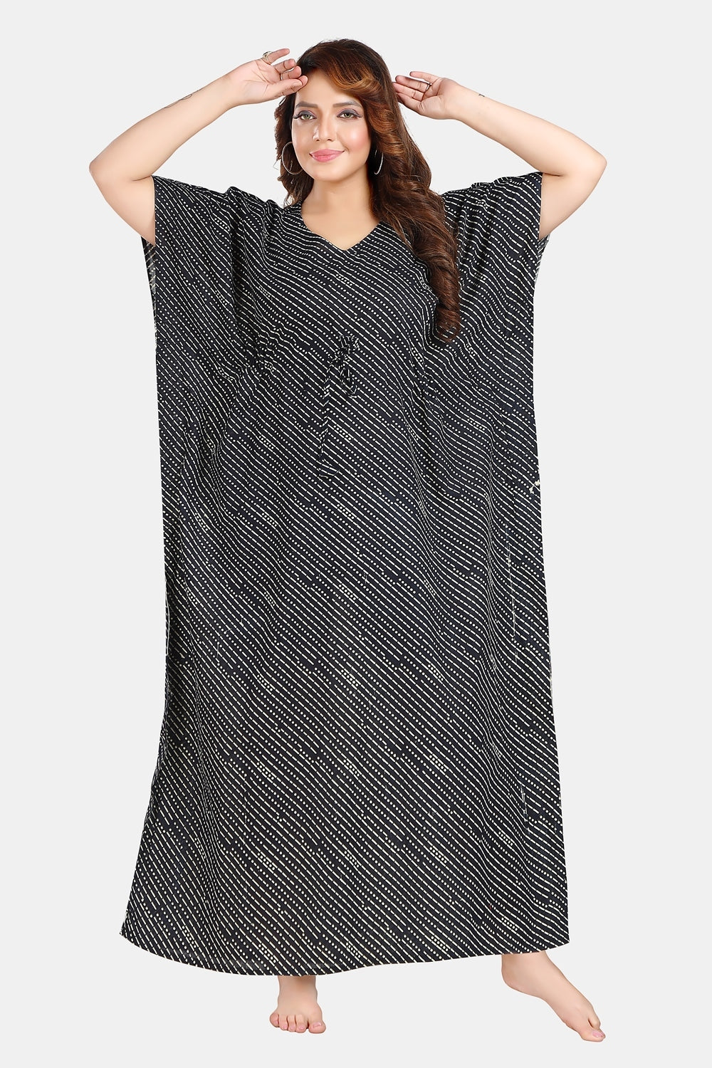 Fabme Women's Black Kaftan Cotton Full Length EveryDay Night Dress Nighty