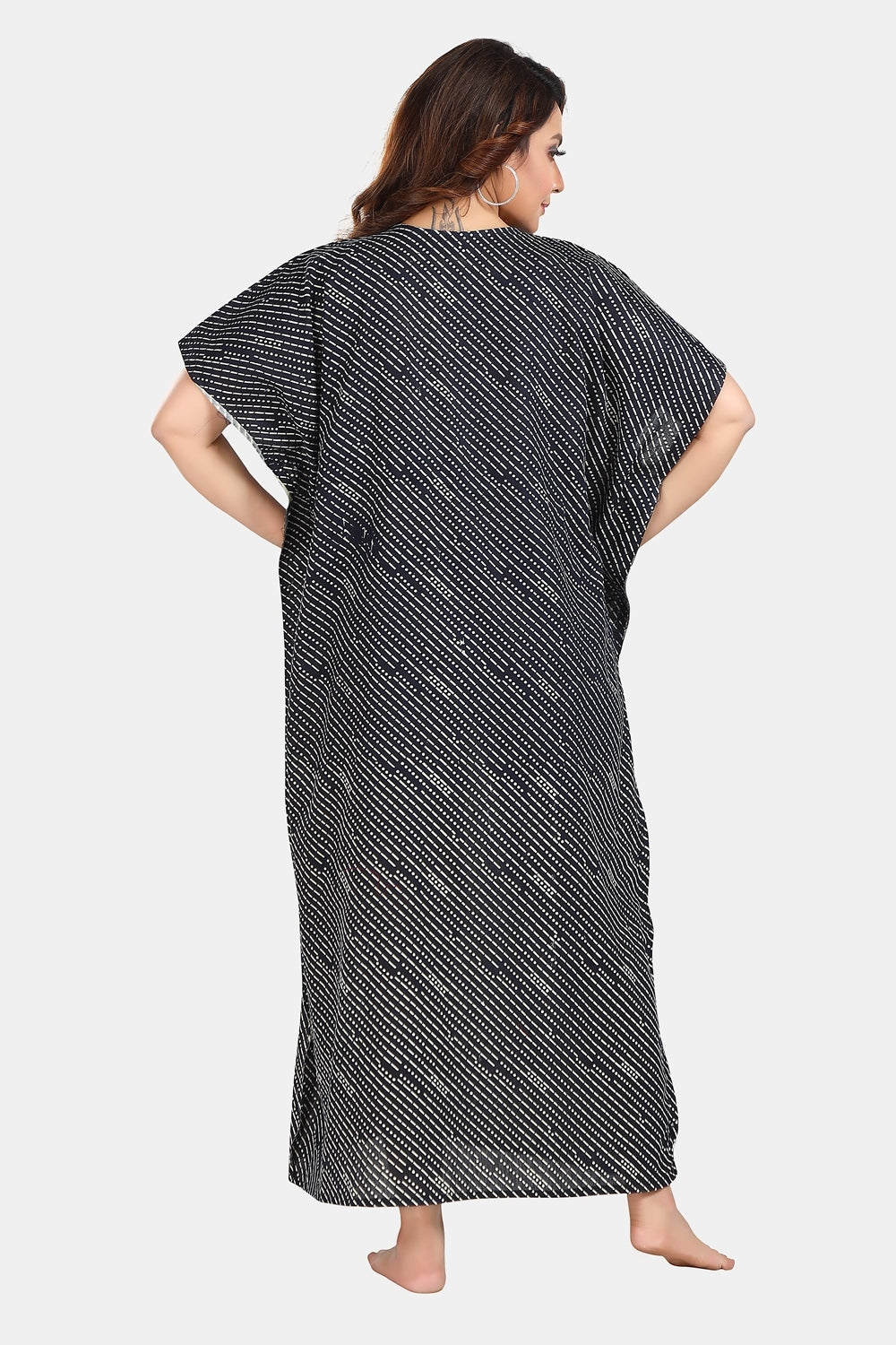 Fabme Women's Black Kaftan Cotton Full Length EveryDay Night Dress Nighty