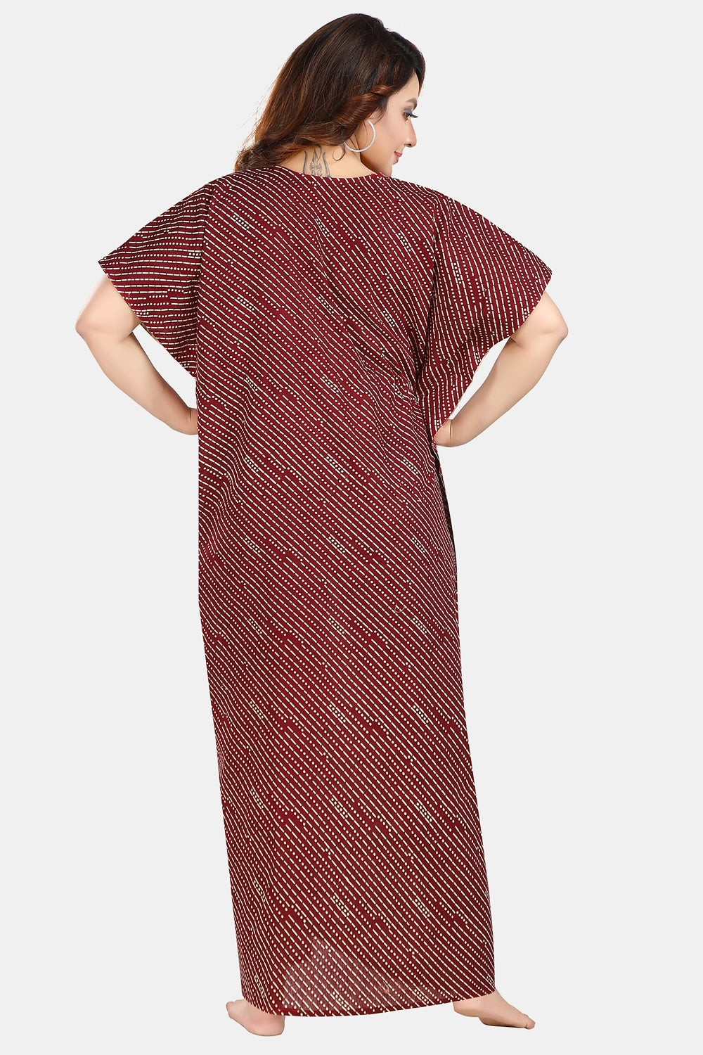 Fabme Women's Maroon Kaftan Cotton Full Length EveryDay Night Dress Nighty
