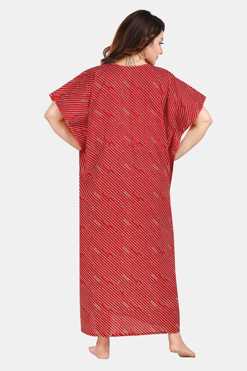 Fabme Women's Red Kaftan Cotton Full Length EveryDay Night Dress Nighty