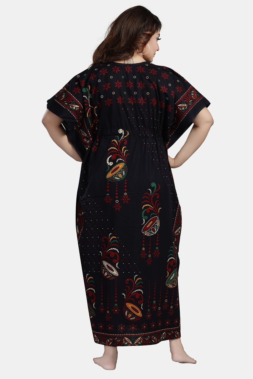 Fabme Women's Navy Blue Kaftan Cotton Full Length EveryDay Night Dress Nighty
