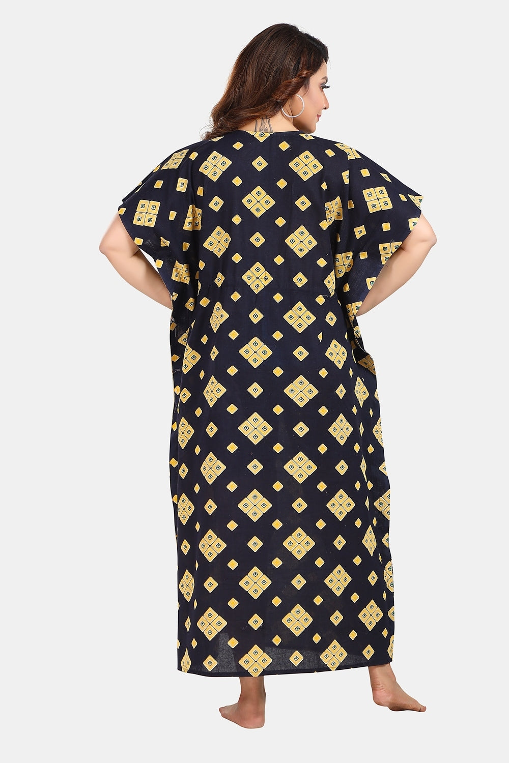 Fabme Women's Black Kaftan Cotton Full Length EveryDay Night Dress Nighty