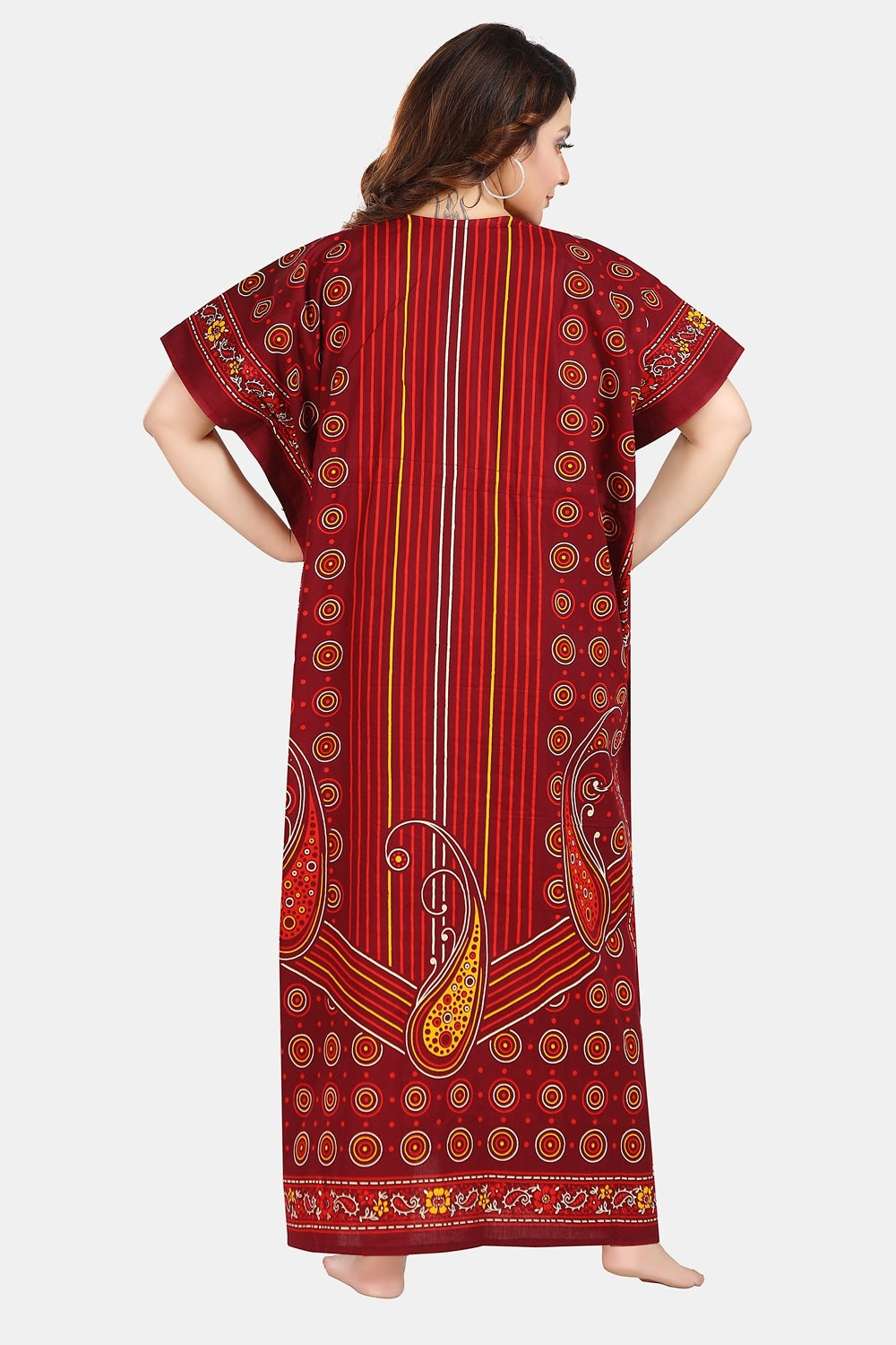 Fabme Women's Maroon Kaftan Cotton Full Length EveryDay Night Dress Nighty
