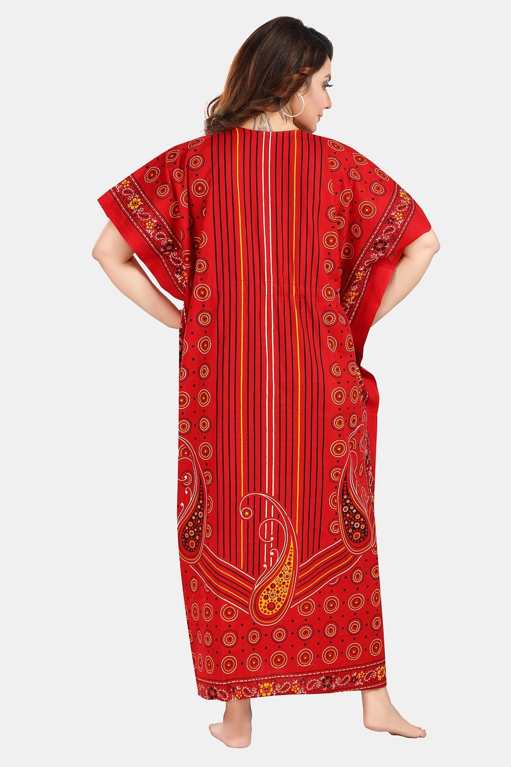 Fabme Women's Red Kaftan Cotton Full Length EveryDay Night Dress Nighty