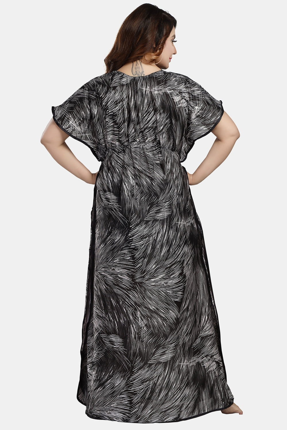 Fabme Women's Black Kaftan Satin Full Length EveryDay Night Dress Nighty