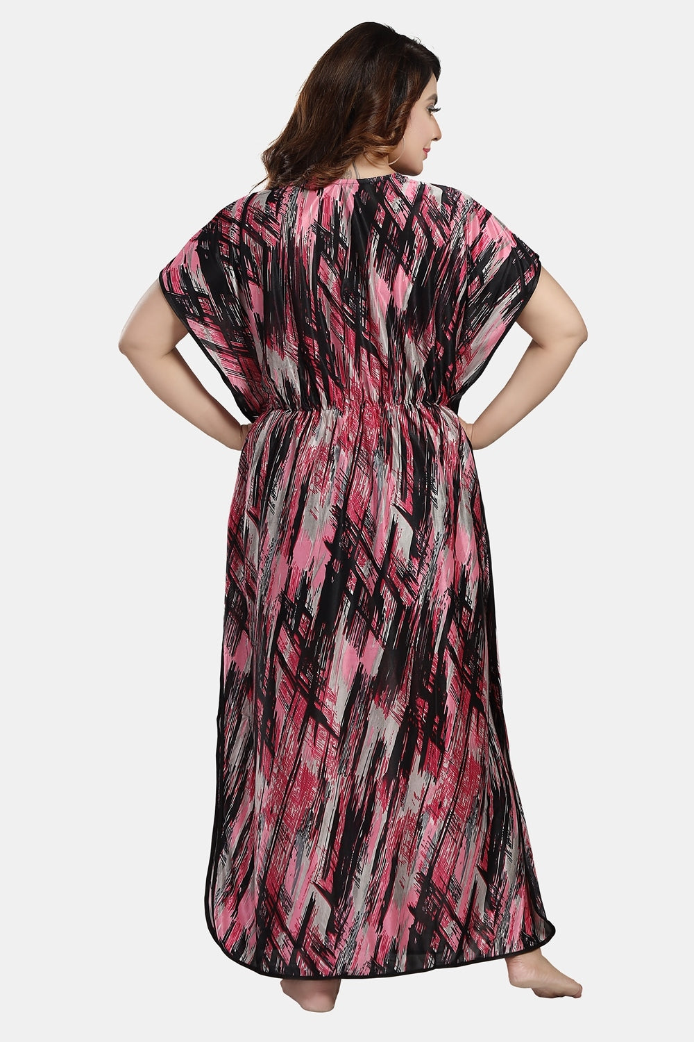 Fabme Women's Pink Kaftan Satin Full Length EveryDay Night Dress Nighty