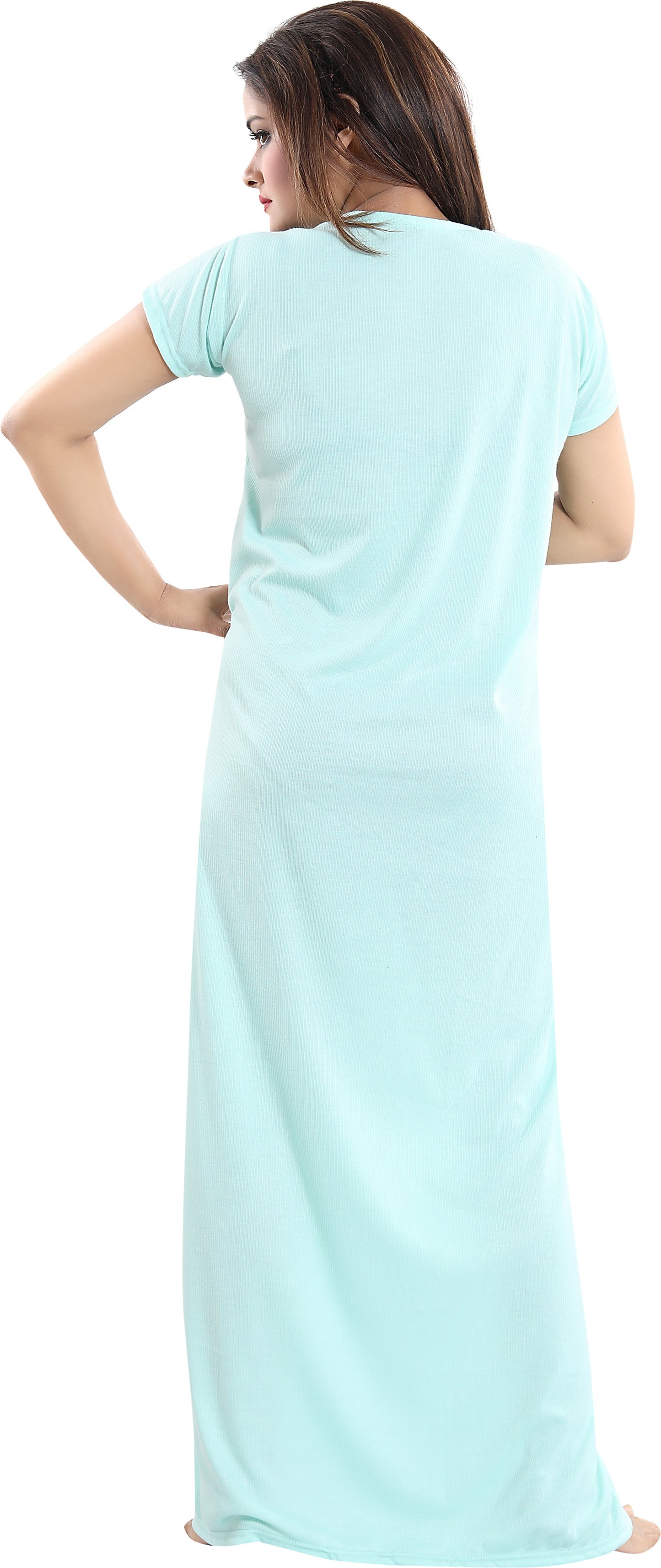 Fabme Women's Light Green Horizontal Zip Polycotton Full Length Maternity Night Dress Nighty