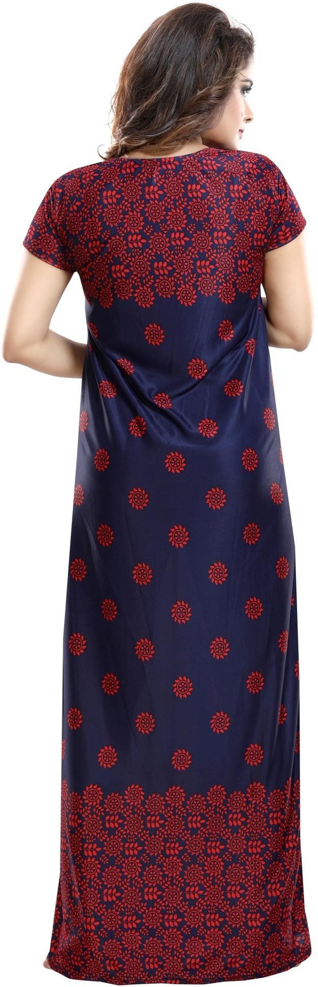 Fabme Women's Red Horizontal Zip Sarina Satin / Polyester Full Length Maternity Night Dress Nighty