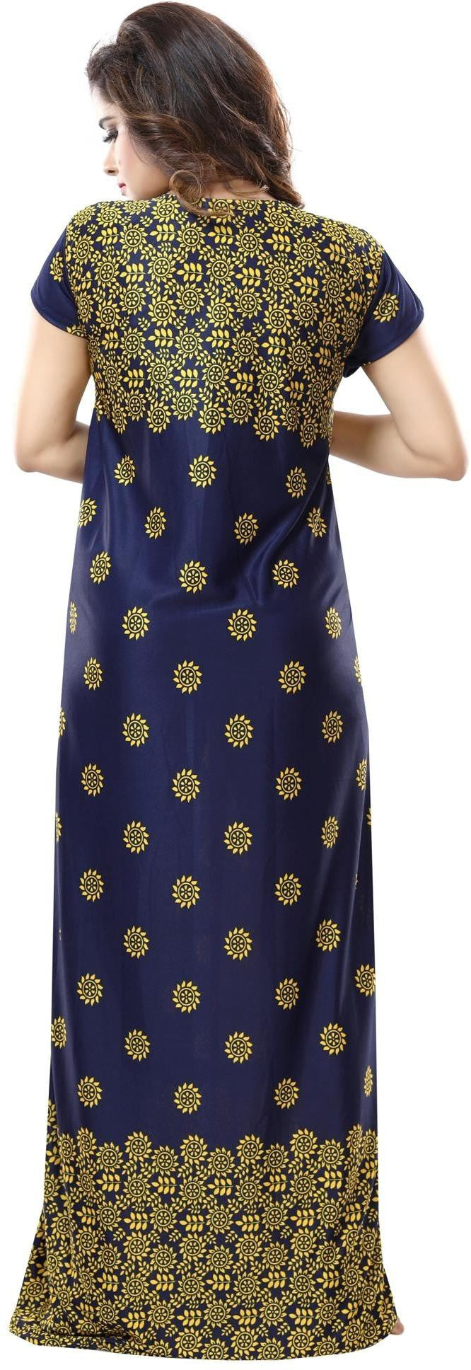 Fabme Women's Yellow Horizontal Zip Sarina Satin / Polyester Full Length Maternity Night Dress Nighty