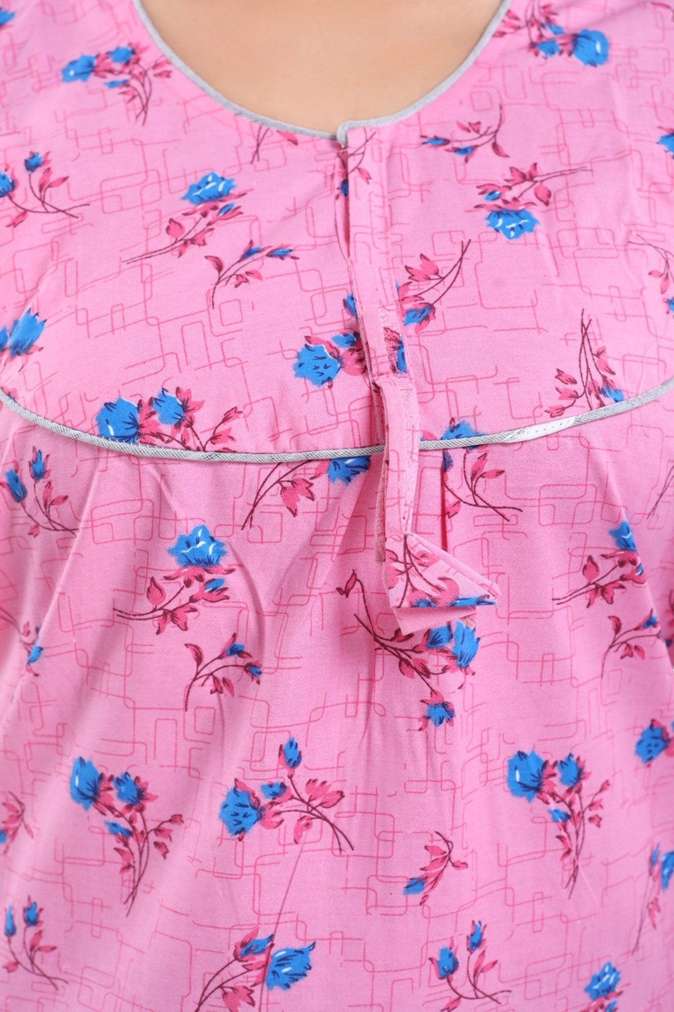 Fabme Women's Pink Printed Cotton Full Length EveryDay Night Dress Nighty