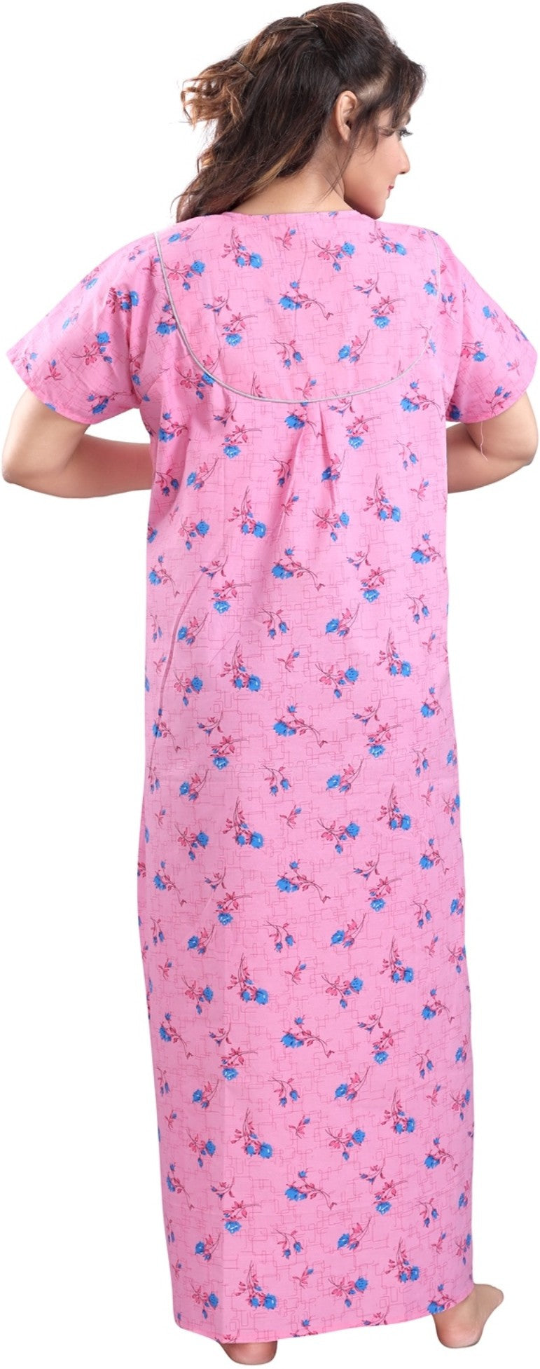 Fabme Women's Pink Printed Cotton Full Length EveryDay Night Dress Nighty