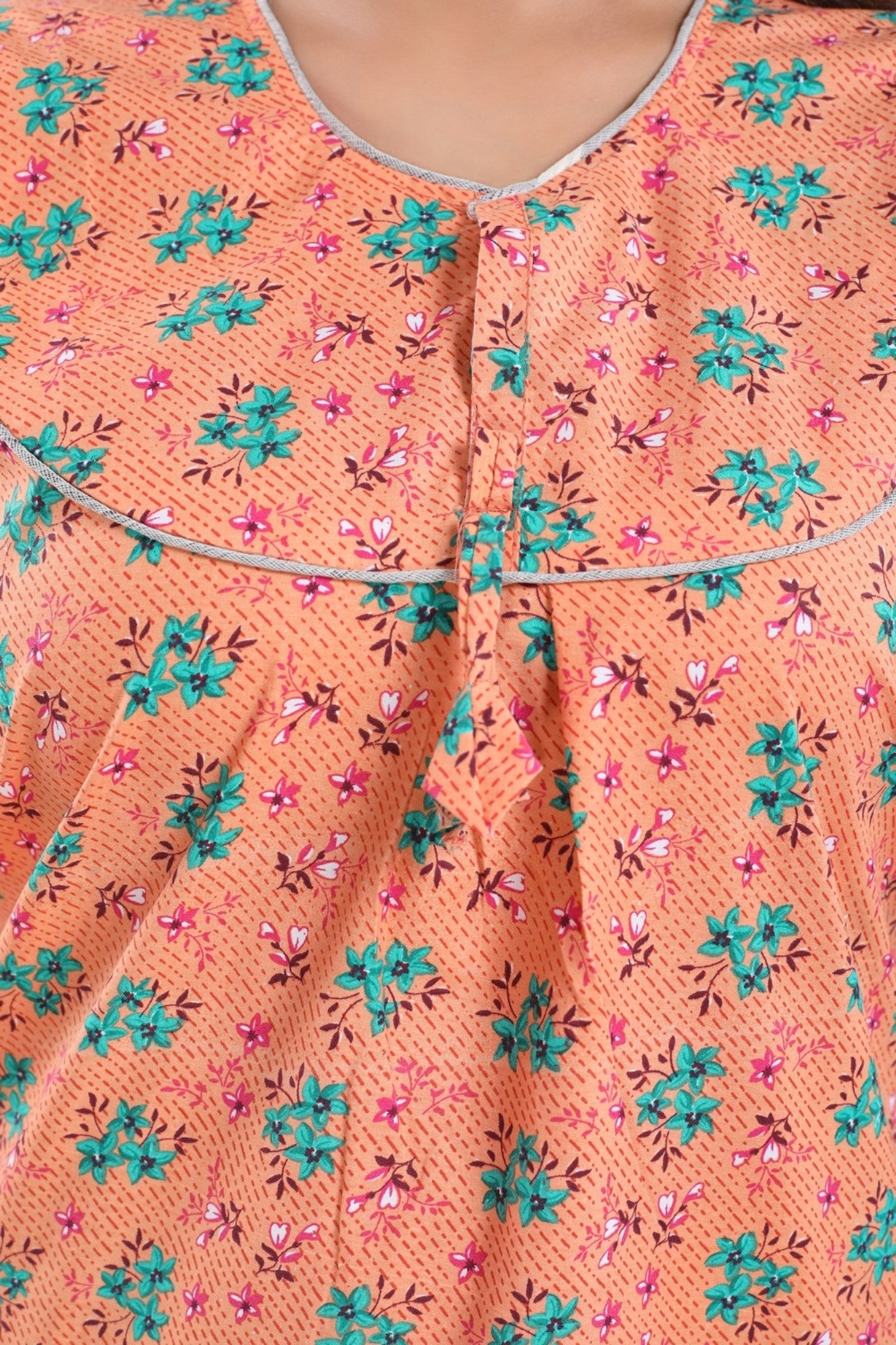 Fabme Women's Orange Printed Cotton Full Length EveryDay Night Dress Nighty
