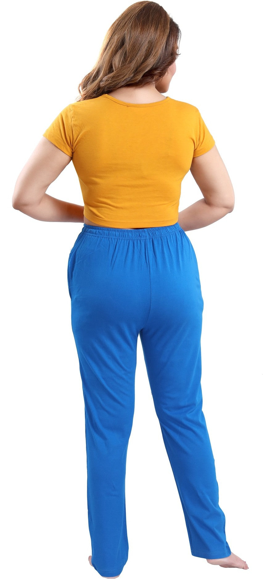 Fabme Women's Blue Drawstring Hosiery Cotton EveryDay Pyjama Pant
