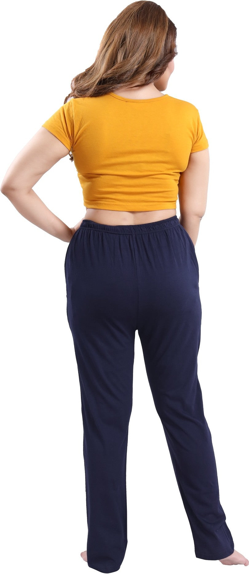 Fabme Women's Navy Blue Drawstring Hosiery Cotton EveryDay Pyjama Pant