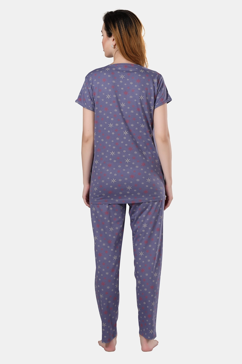 Fabme Women's Purple Horizontal Zip Pure Cotton Maternity Top and Pyjama Set
