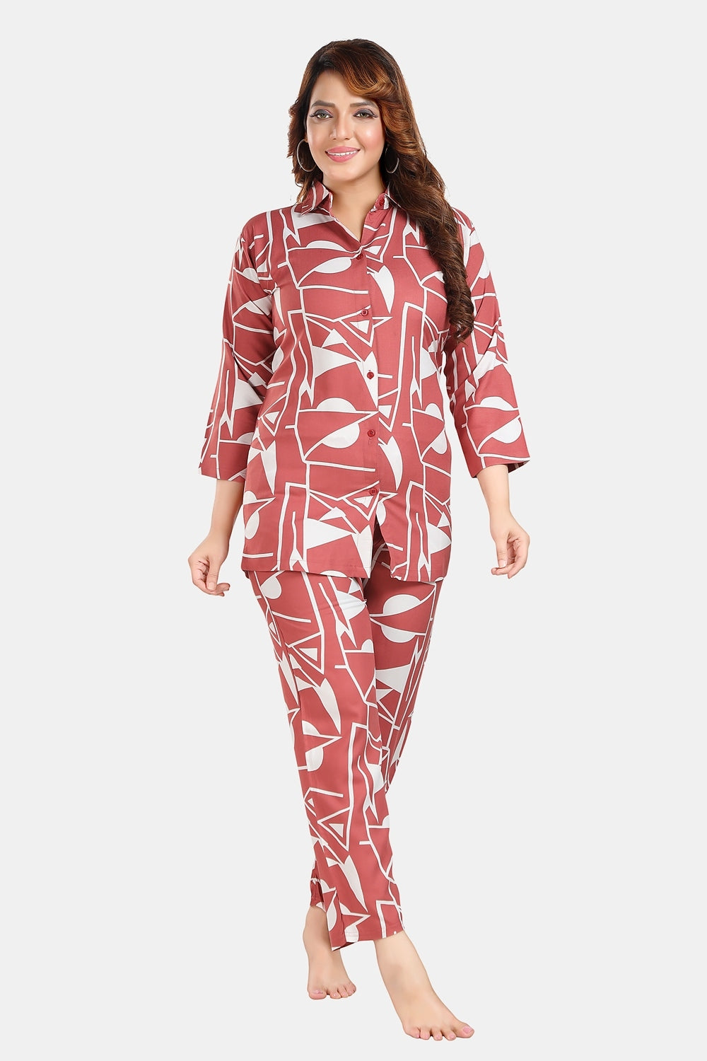 Fabme Women's Pink bohemian Rayon EveryDay Co-Ord Set