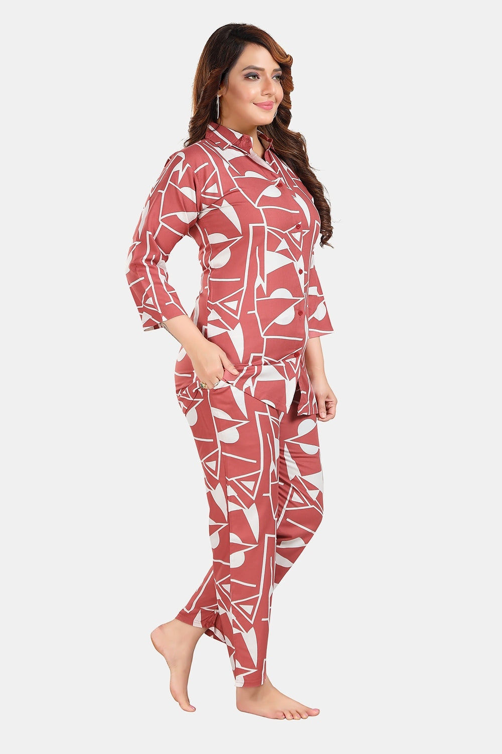 Fabme Women's Pink bohemian Rayon EveryDay Co-Ord Set