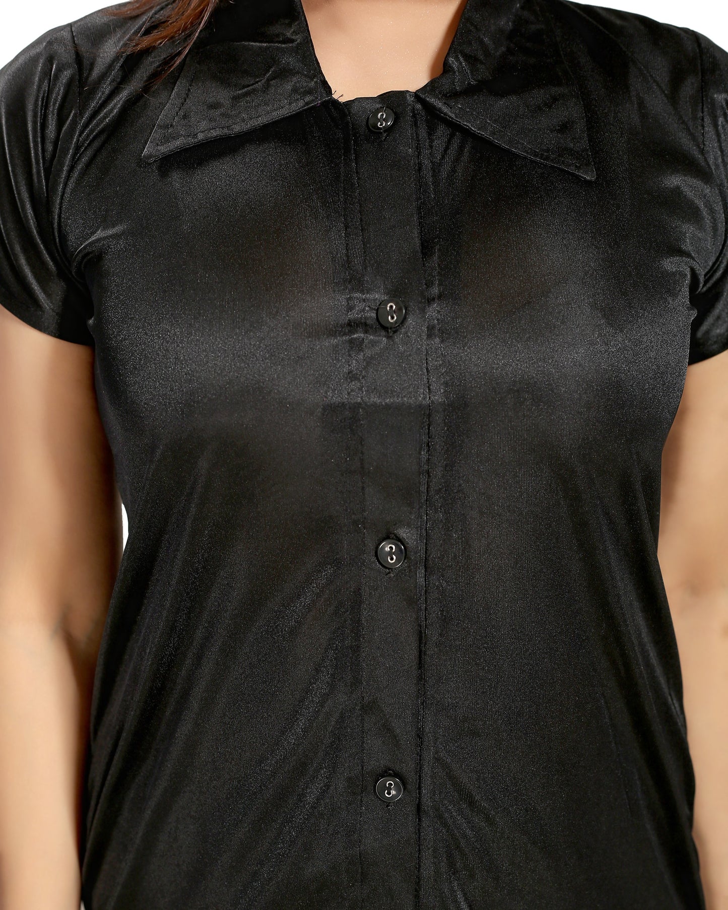 Fabme Women's Black Satin EveryDay Top and Pyjama Set