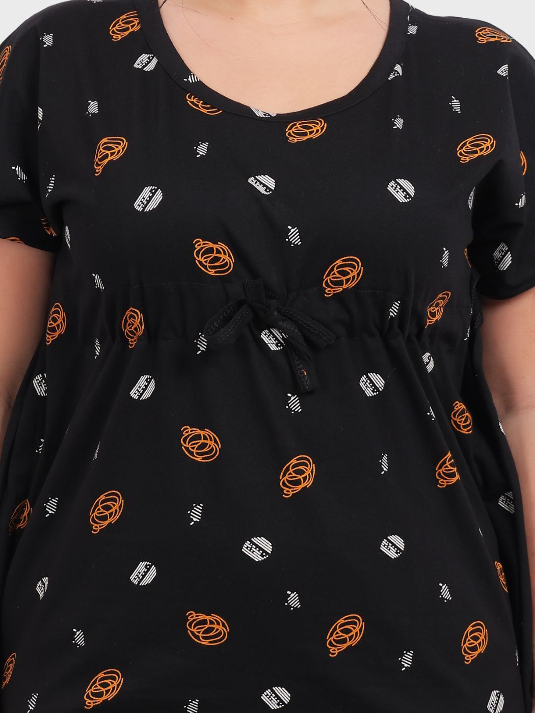 Fabme Women's Black Printed Sinker Cotton EveryDay Top and Pyjama Set