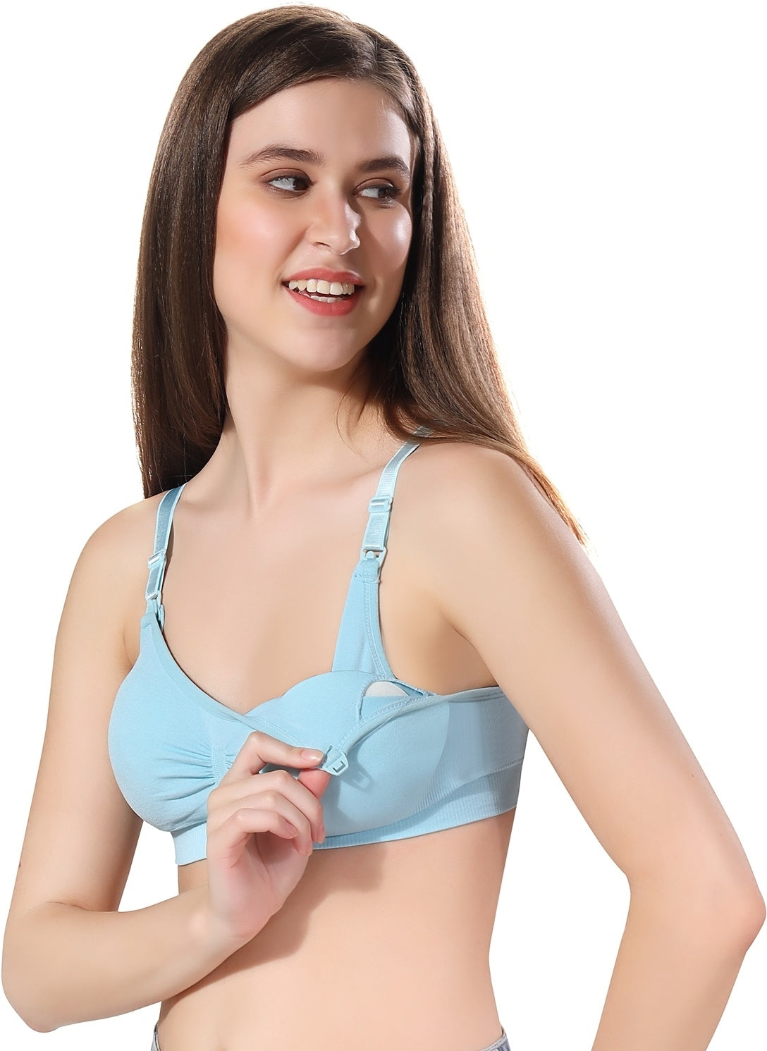 Fabme Women's Sea Green Nursing Removable Pads Non Wired Bra
