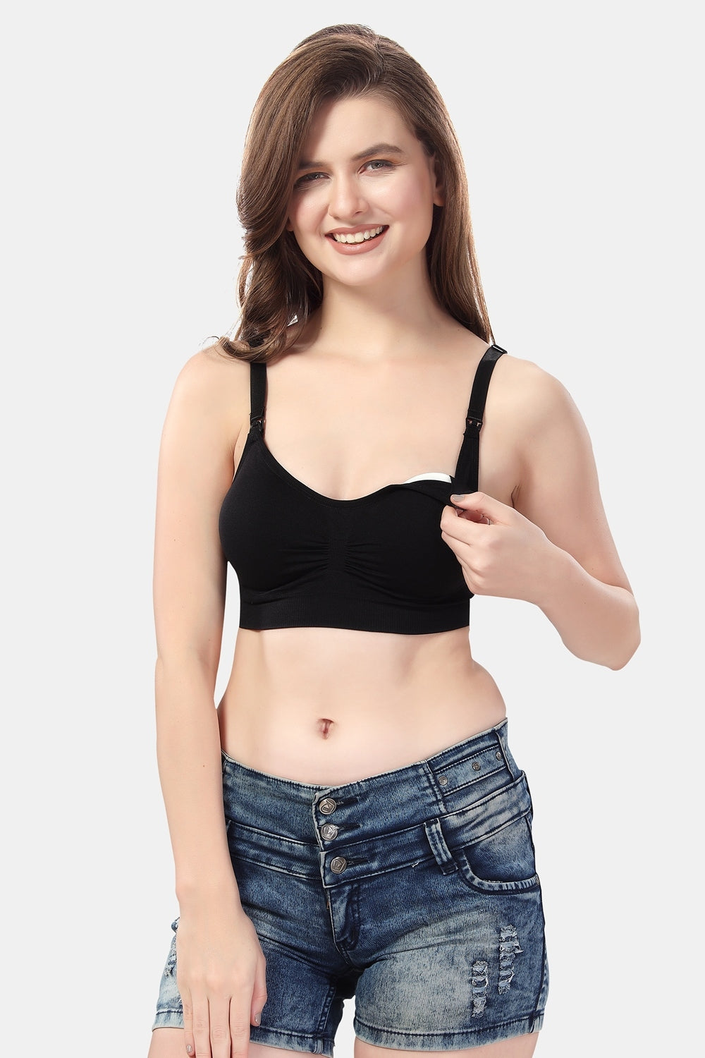 Fabme Women's Black Nursing Removable Pads Non Wired Bra