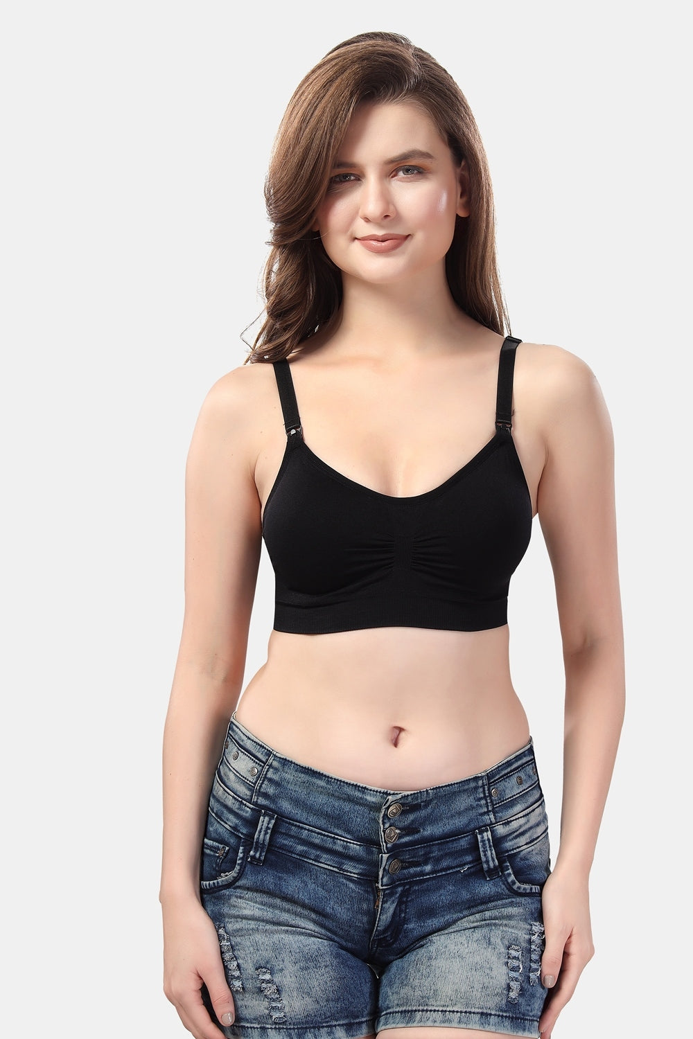 Fabme Women's Black Nursing Removable Pads Non Wired Bra