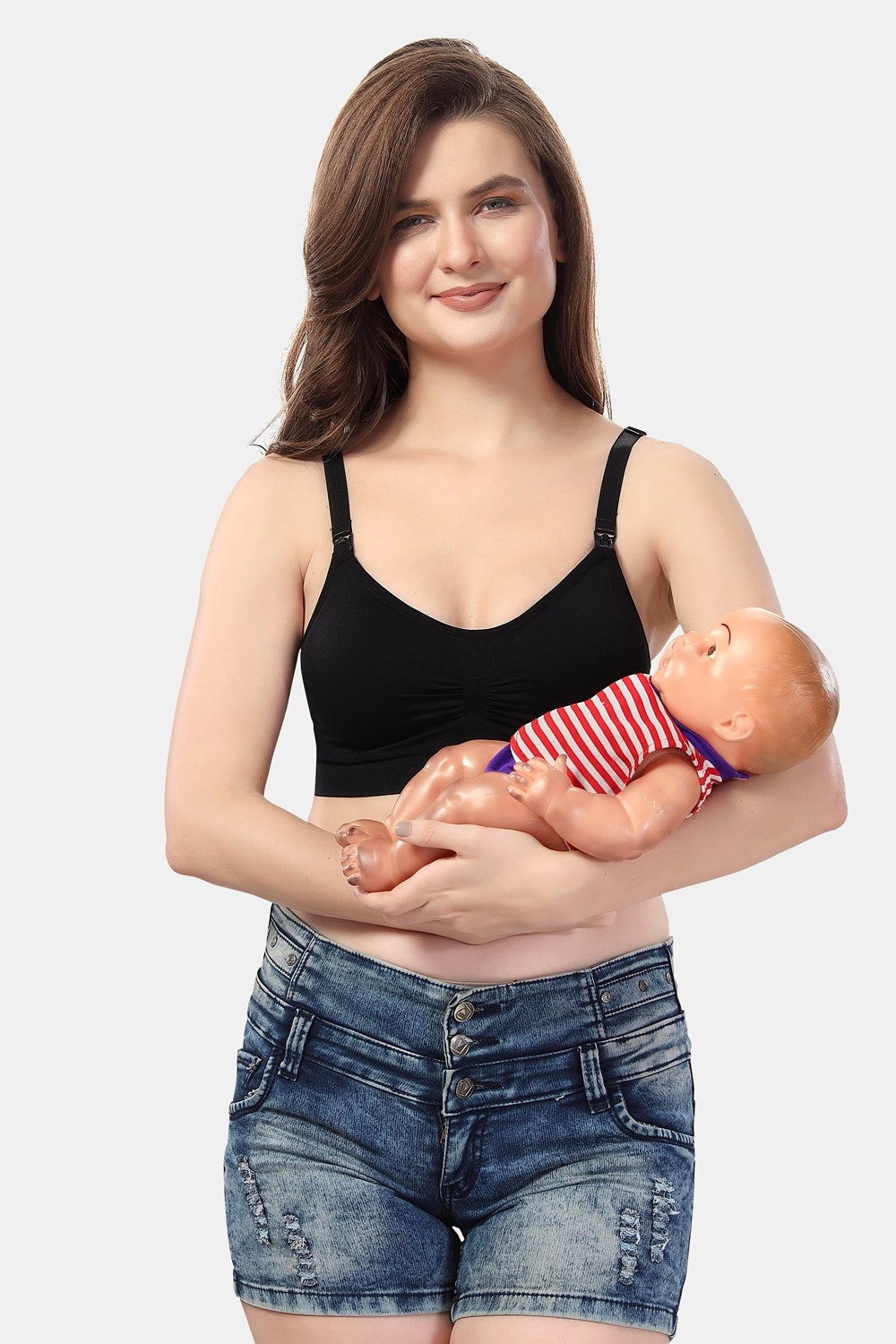 Fabme Women's Black Nursing Removable Pads Non Wired Bra