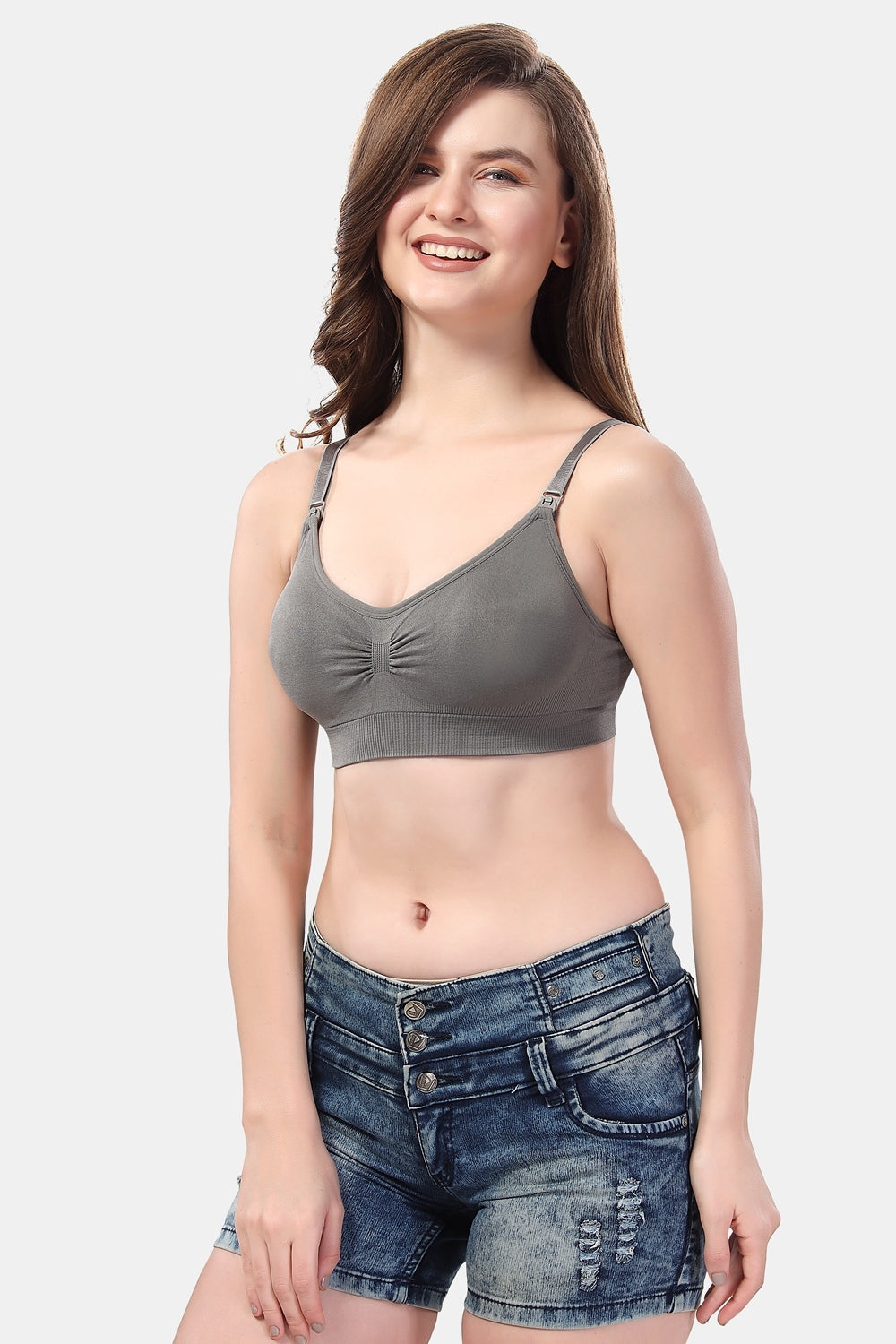 Fabme Women's Grey Nursing Removable Pads Non Wired Bra