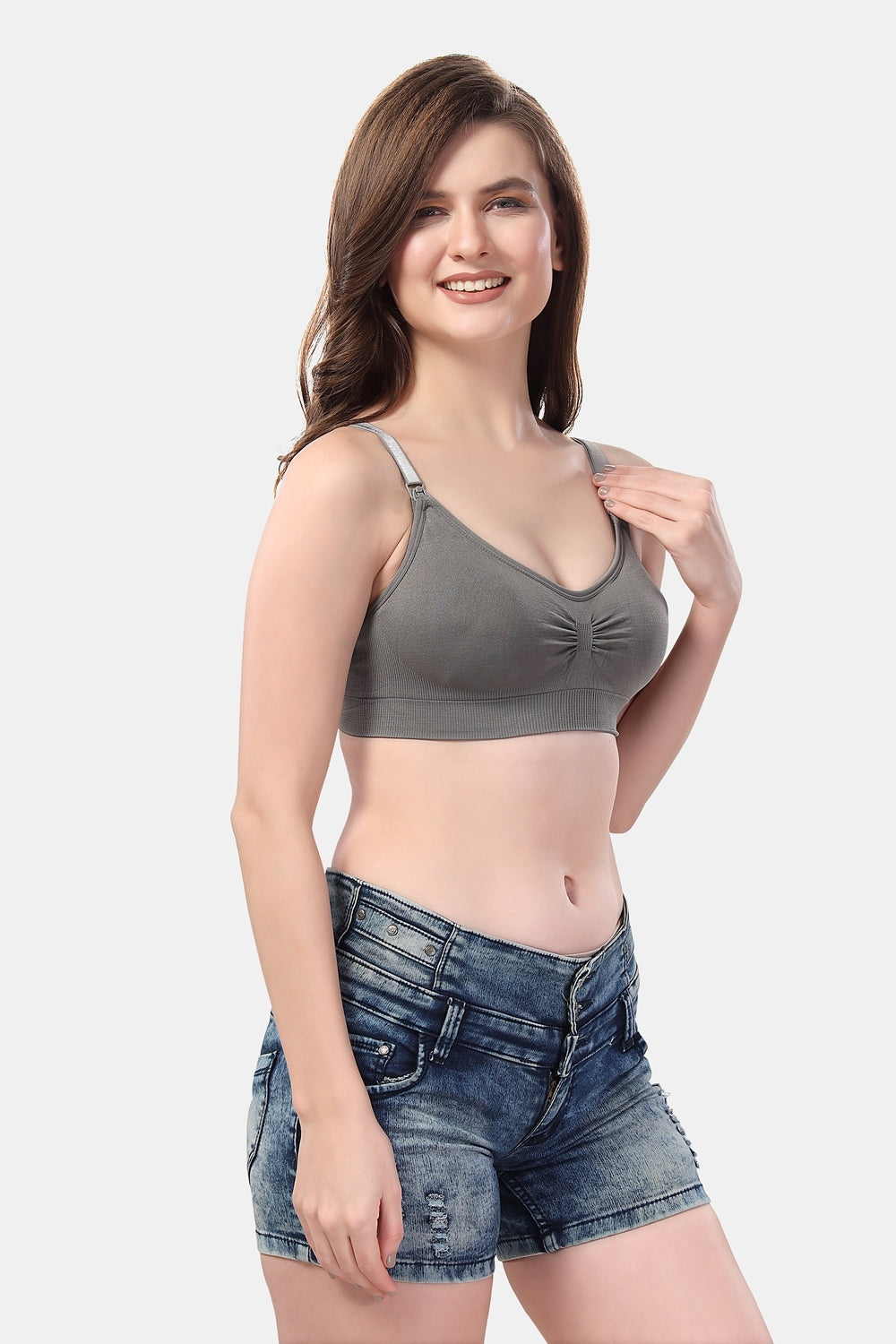 Fabme Women's Grey Nursing Removable Pads Non Wired Bra