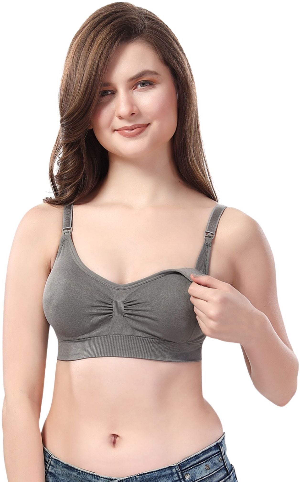 Fabme Women's Grey Nursing Removable Pads Non Wired Bra