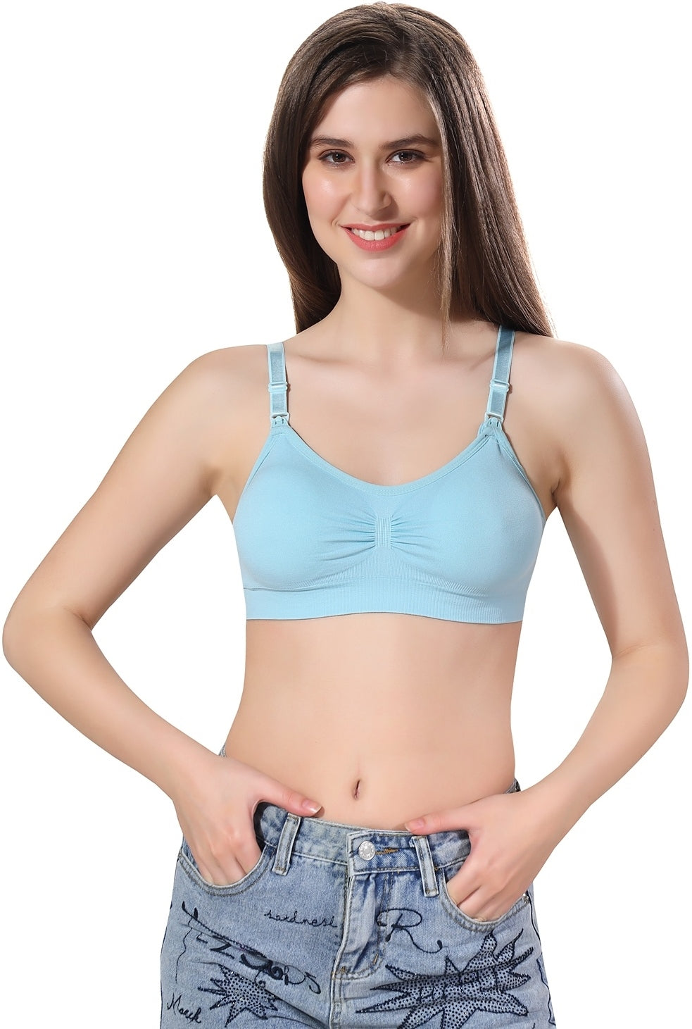 Fabme Women's Sea Green Nursing Removable Pads Non Wired Bra