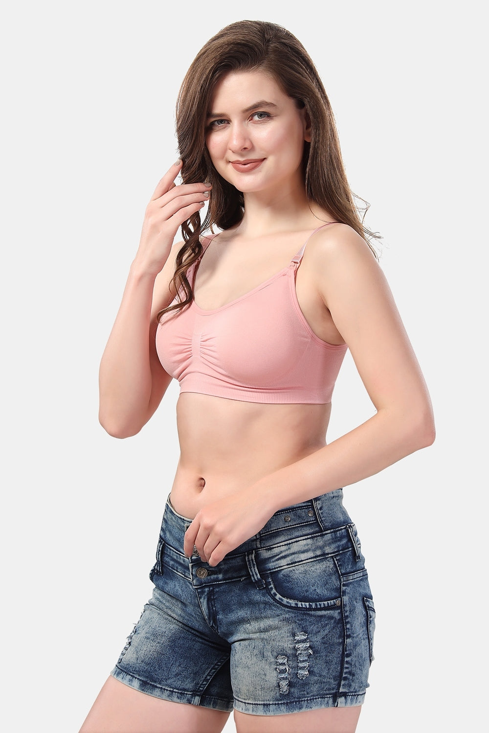 Fabme Women's Pink Nursing Removable Pads Non Wired Bra
