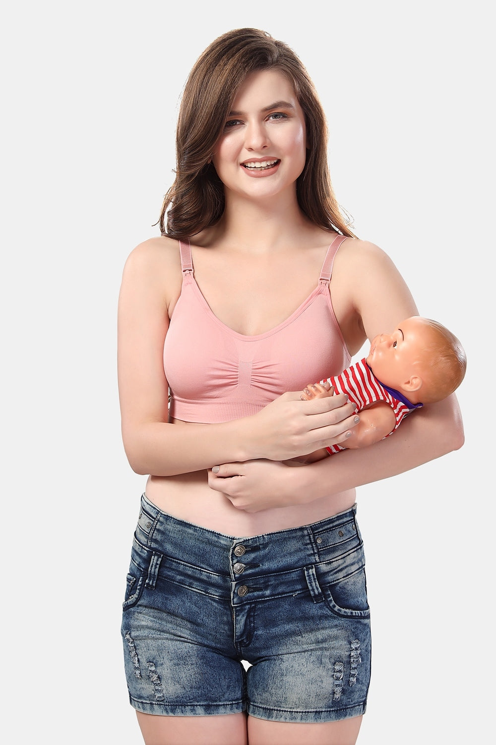 Fabme Women's Pink Nursing Removable Pads Non Wired Bra