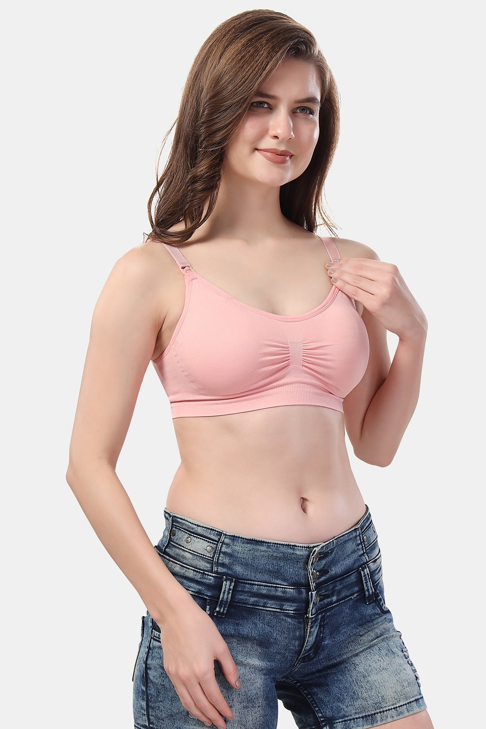 Fabme Women's Pink Nursing Removable Pads Non Wired Bra