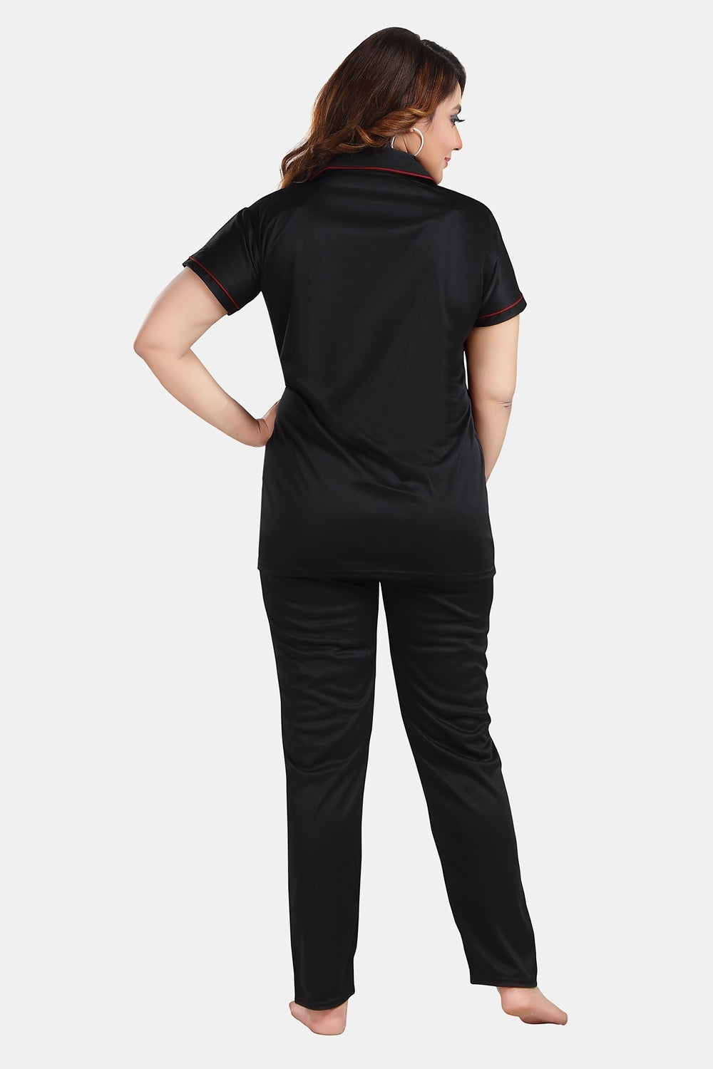 Fabme Women's Black Printed Viscose Polyester EveryDay Top and Pyjama Set
