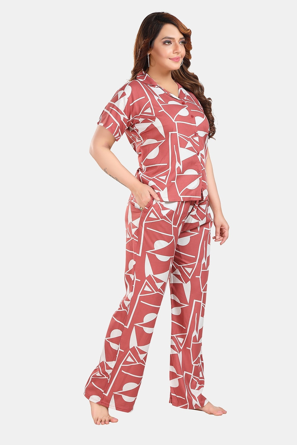 Fabme Women's Pink bohemian Rayon EveryDay Co-Ord Set