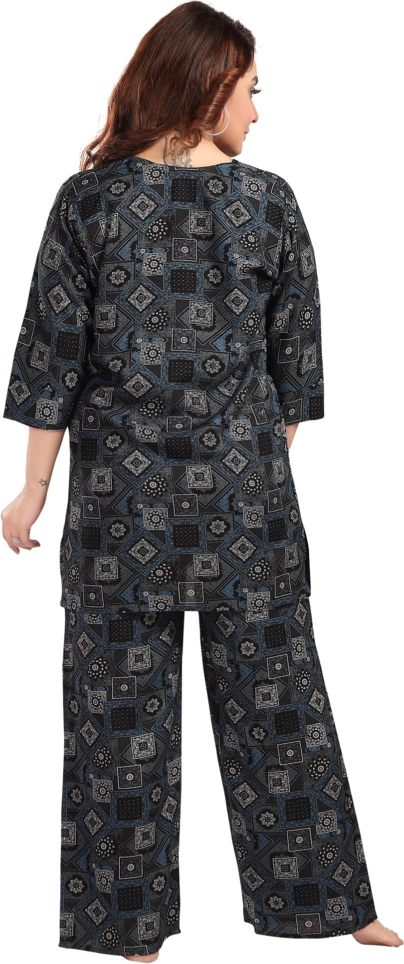 Fabme Women's Black Motif Print Rayon EveryDay Co-Ord Set