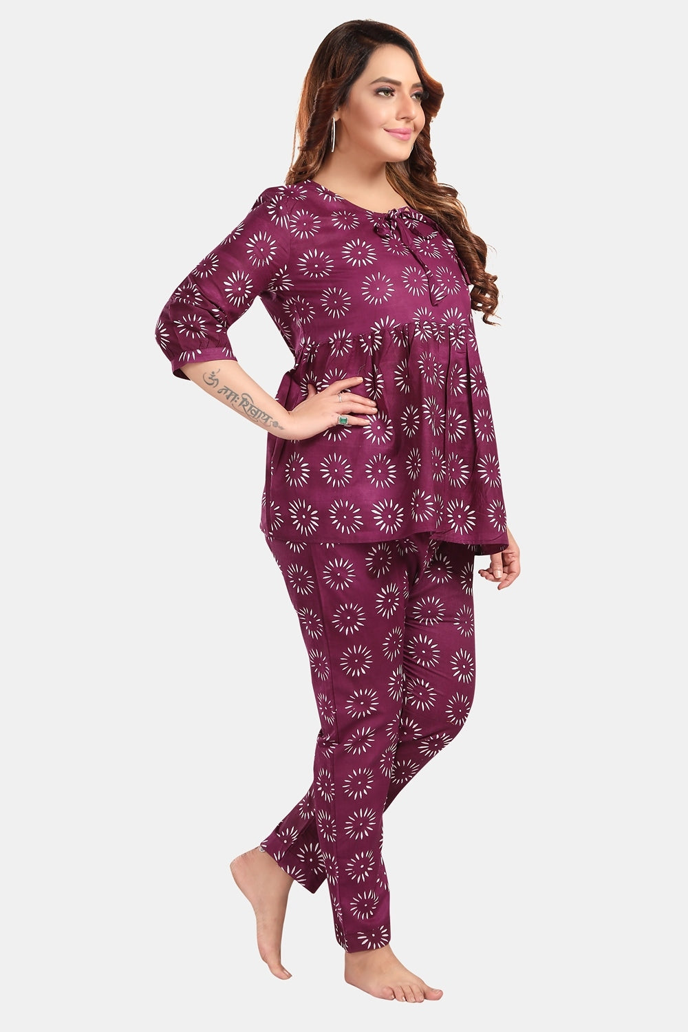 Fabme Women's Purple Pre and Post Pregnancy Cotton EveryDay Co-Ord Set