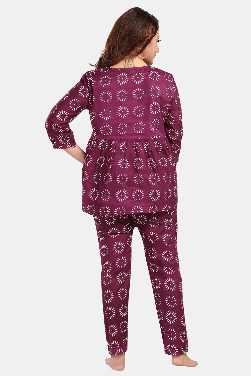 Fabme Women's Purple Pre and Post Pregnancy Cotton EveryDay Co-Ord Set