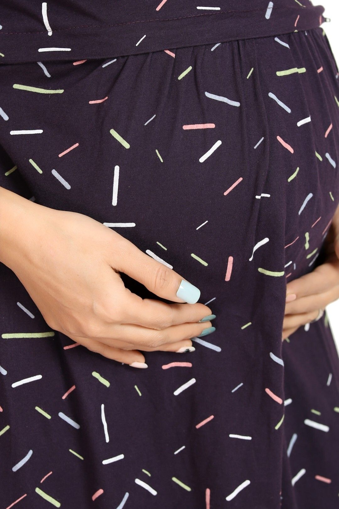 Fabme Women's Full Length Printed Pre and Post Pregnancy Pure Cotton Nursing Nightdress Nighty - Purple