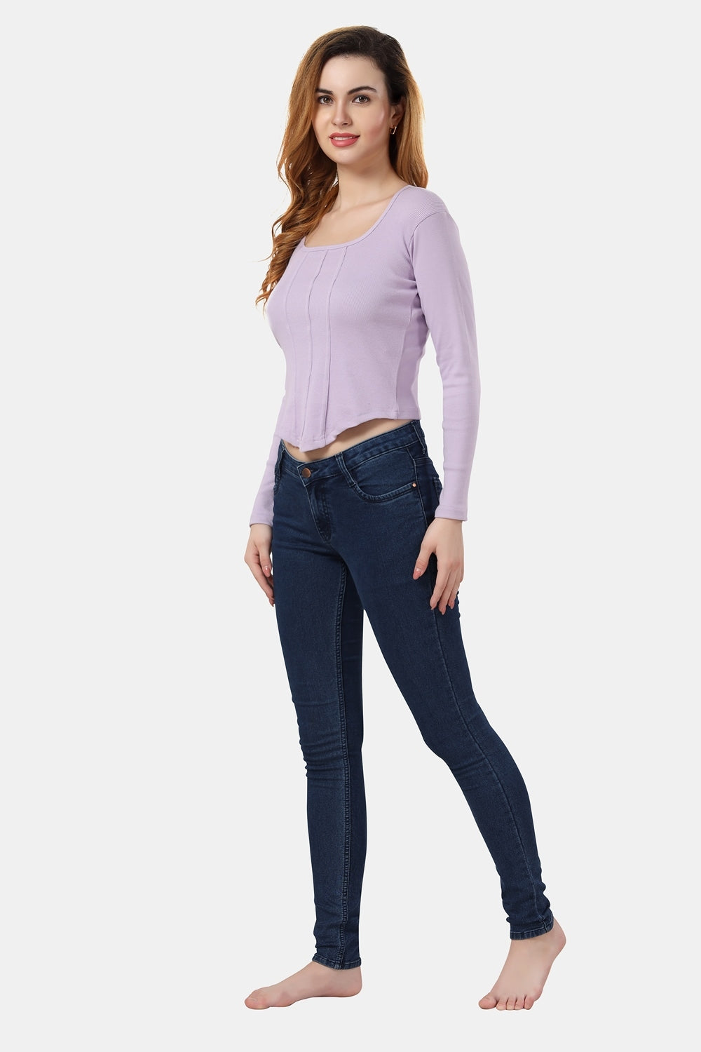 Fabme Women's Rib Lavender Square Neck Crop Top