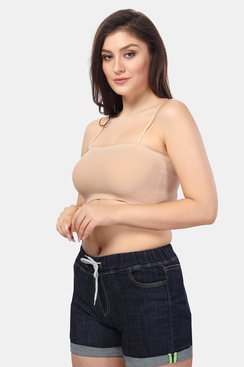 Fabme Women's Skin Noodle Strap Padded Non Wired Bra