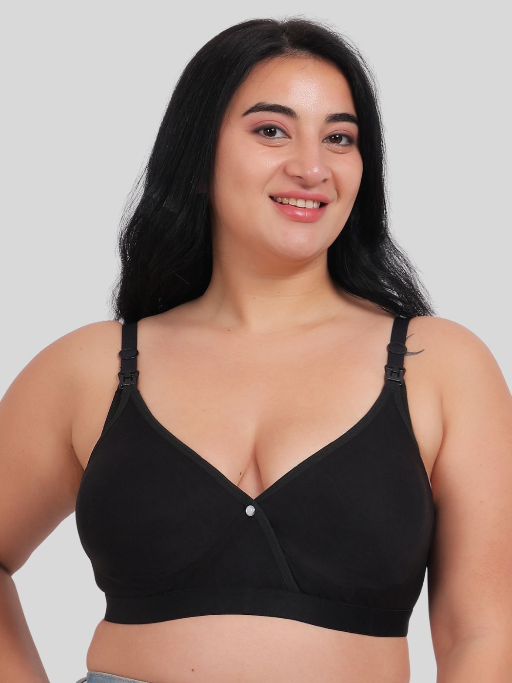 Fabme Women's Plus size Black Seamless Cotton Nursing Bra