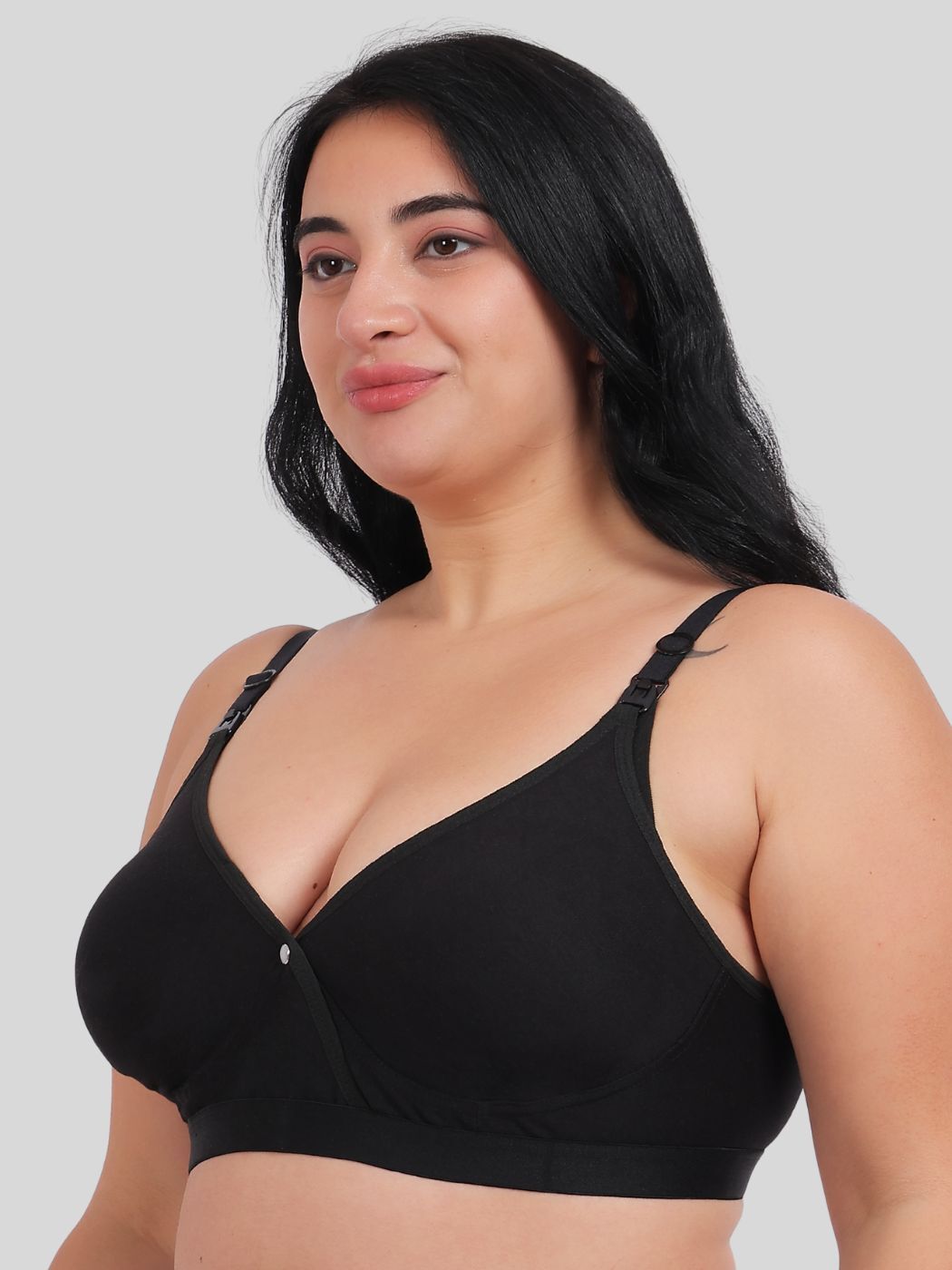 Fabme Women's Plus size Black Seamless Cotton Nursing Bra