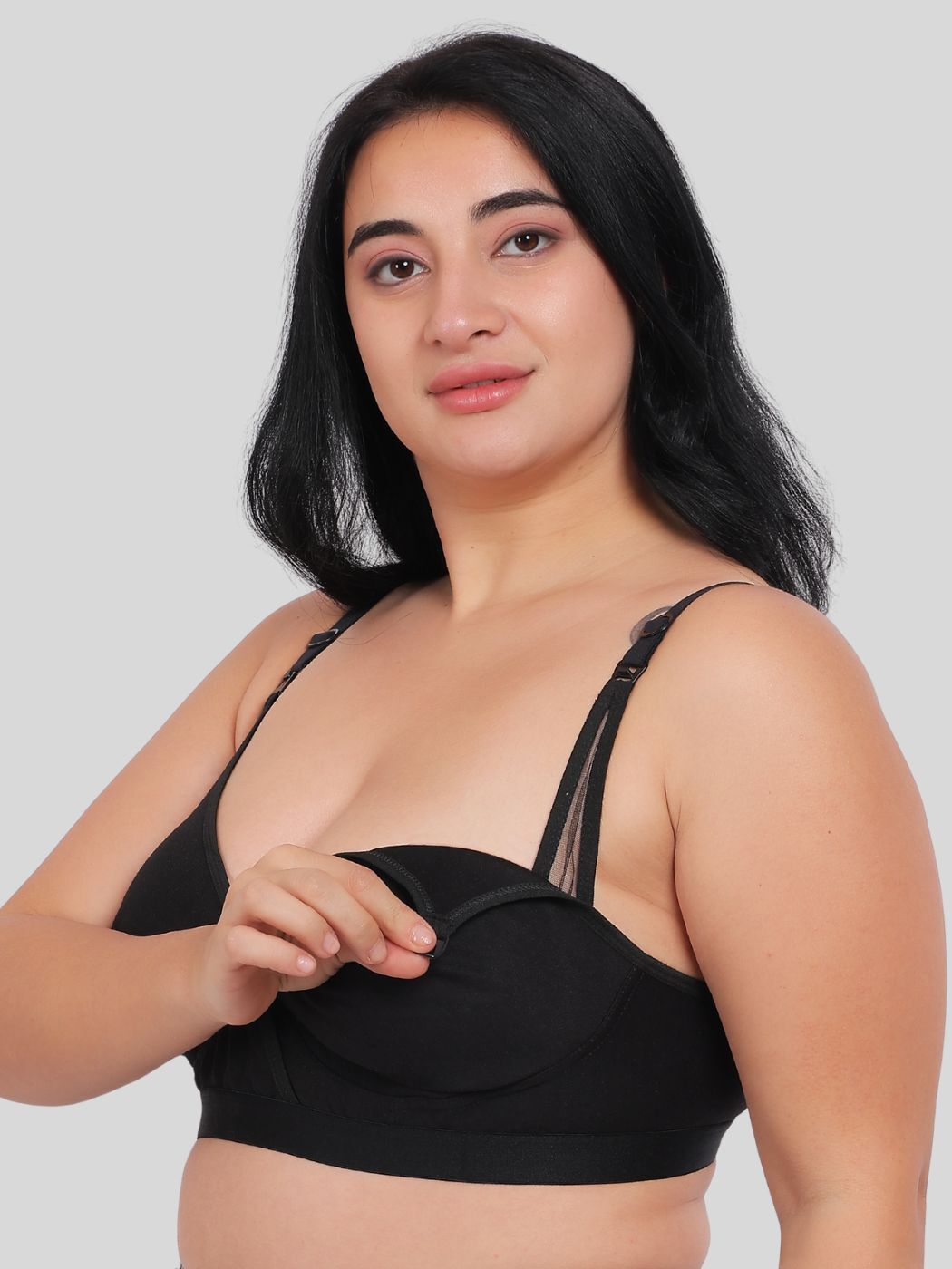 Fabme Women's Plus size Black Seamless Cotton Nursing Bra
