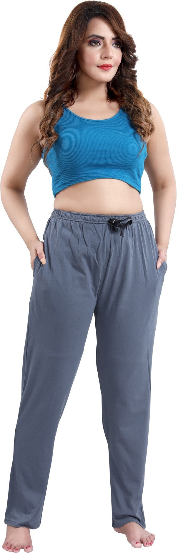 Fabme Women's grey Drawstring Hosiery Cotton EveryDay Pyjama Pant