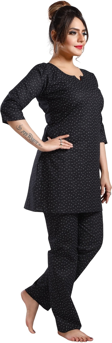 Fabme Women's Black Printed Cotton EveryDay Co-Ord Set