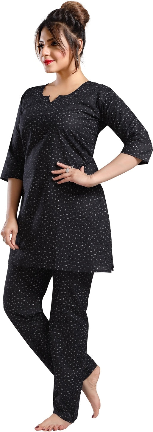 Fabme Women's Black Printed Cotton EveryDay Co-Ord Set