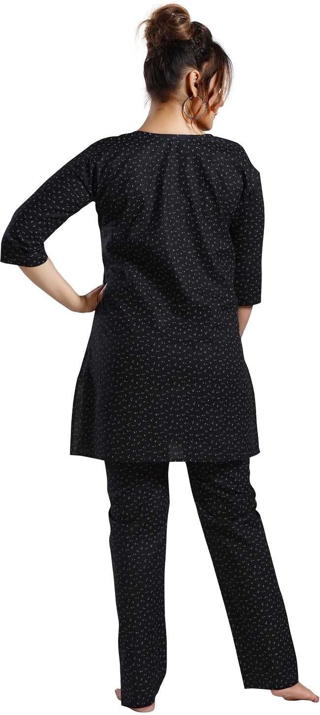 Fabme Women's Black Printed Cotton EveryDay Co-Ord Set