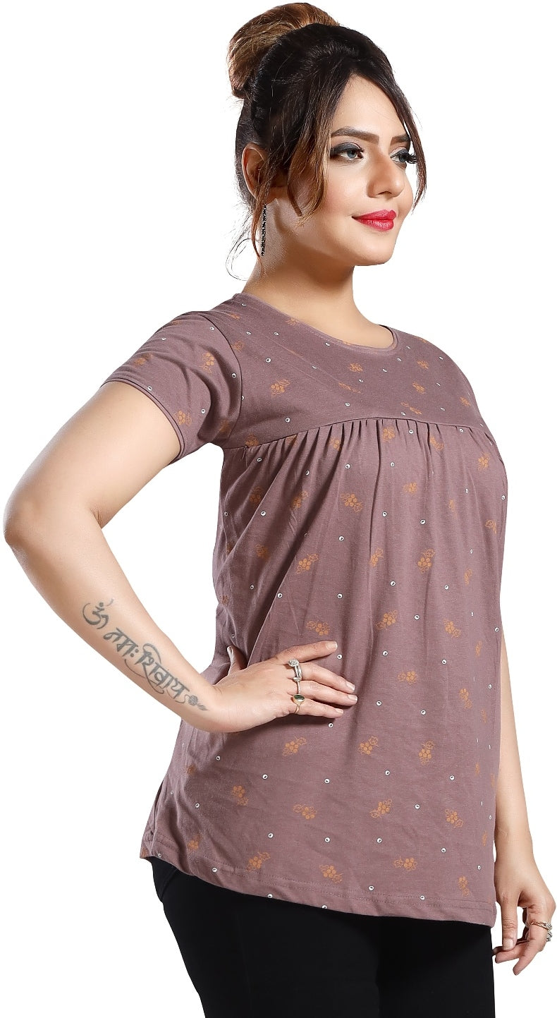 Fabme Women's Printed Purple Concealed Zip Pre and Post Pregnancy Top